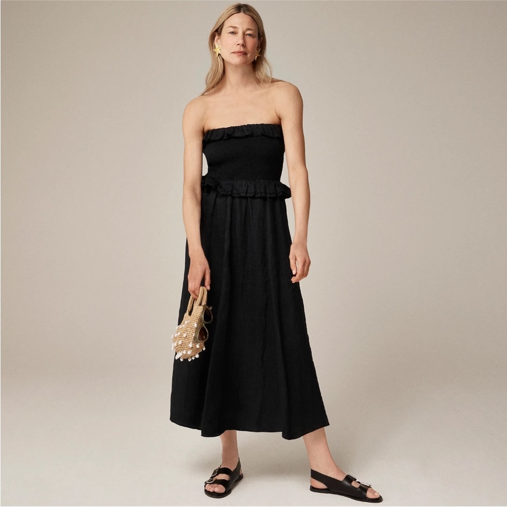 NWT J.crew Strapless Ravenna black Ramie dress Size Small